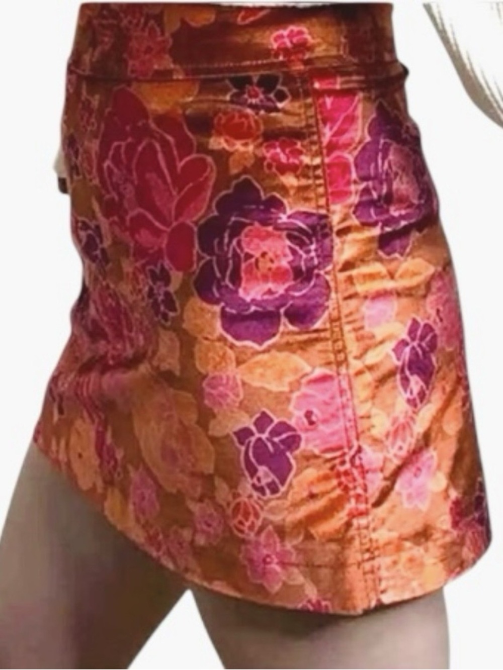 Free People Size 4 Floral Jacquard Mini Skirt Pink Orange Boho